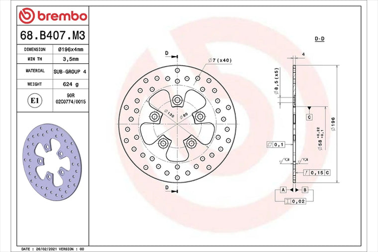 BREMBO SERIE ORO(ブレンボ セリエオロ) | セリエオロ ブレーキディスク リジット | 68B407M3