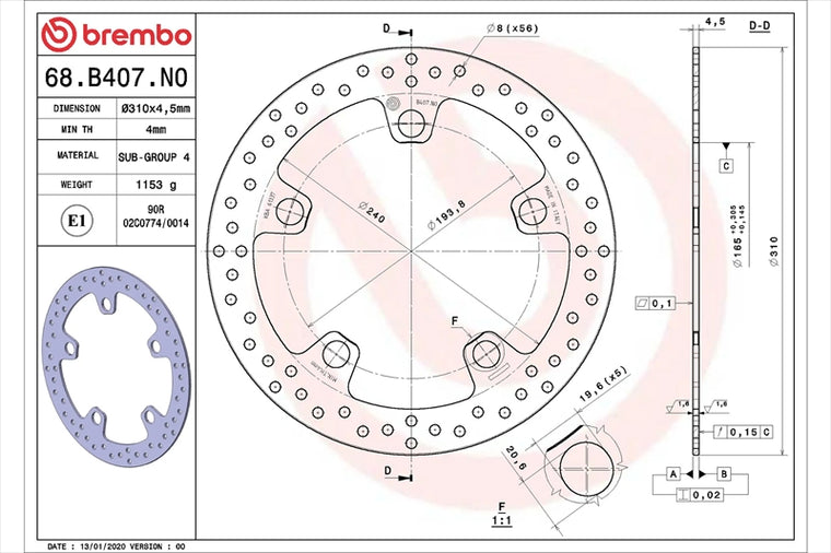 BREMBO SERIE ORO(ブレンボ セリエオロ) | セリエオロ ブレーキディスク リジット | 68B407N0