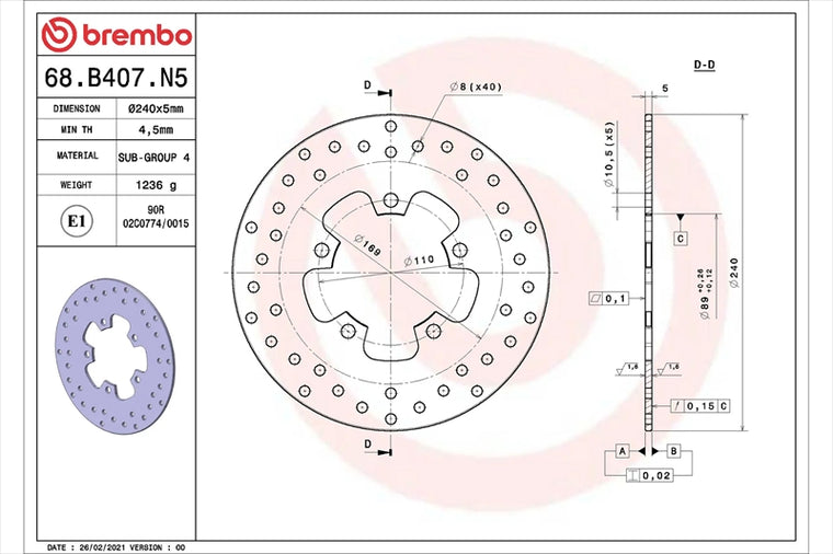 BREMBO SERIE ORO(ブレンボ セリエオロ) | セリエオロ ブレーキディスク リジット | 68B407N5