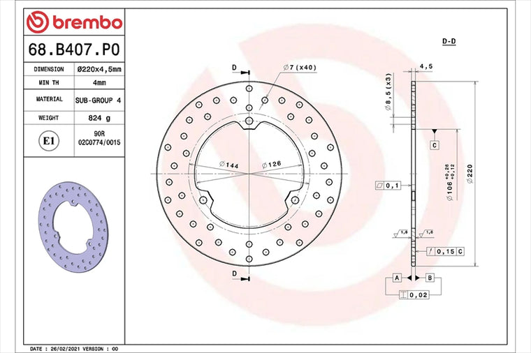 BREMBO SERIE ORO(ブレンボ セリエオロ) | セリエオロ ブレーキディスク リジット | 68B407P0