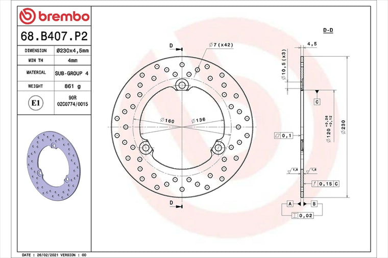 BREMBO SERIE ORO(ブレンボ セリエオロ) | セリエオロ ブレーキディスク リジット | 68B407P2