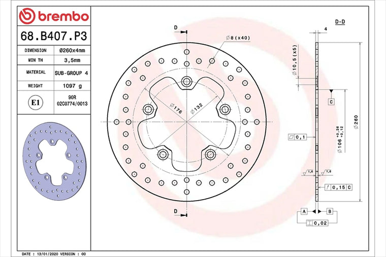 BREMBO SERIE ORO(ブレンボ セリエオロ) | セリエオロ ブレーキディスク リジット | 68B407P3