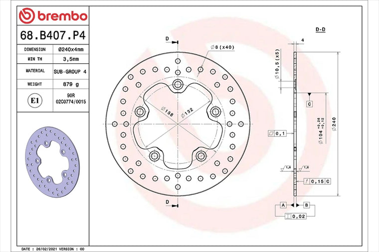 BREMBO SERIE ORO(ブレンボ セリエオロ) | セリエオロ ブレーキディスク リジット | 68B407P4