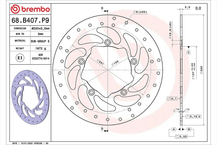 BREMBO SERIE ORO(ブレンボ セリエオロ) | セリエオロ ブレーキディスク リジット | 68B407P9