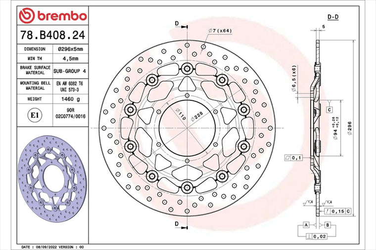BREMBO SERIE ORO(ブレンボ セリエオロ) | セリエオロ ブレーキディスク セミフローティング | 78B40824