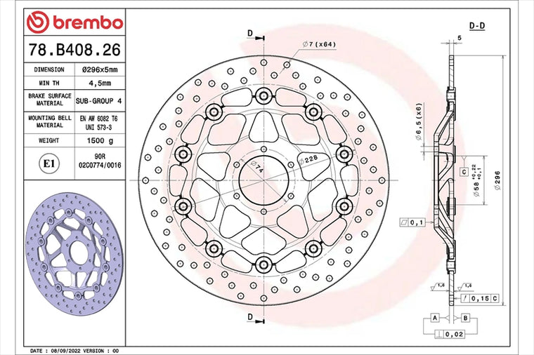 BREMBO SERIE ORO(ブレンボ セリエオロ) | セリエオロ ブレーキディスク セミフローティング | 78B40826