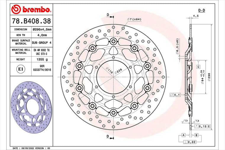 BREMBO SERIE ORO(ブレンボ セリエオロ) | セリエオロ ブレーキディスク セミフローティング | 78B40838