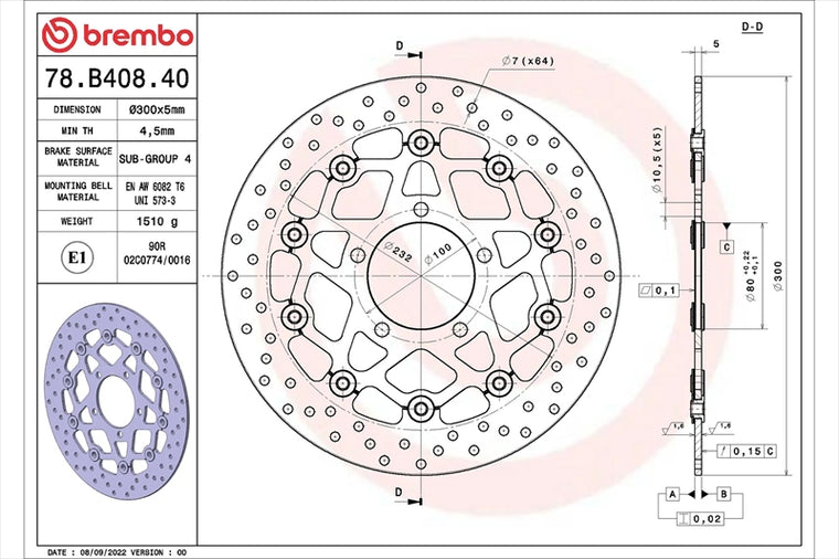 BREMBO SERIE ORO(ブレンボ セリエオロ) | セリエオロ ブレーキディスク セミフローティング | 78B40840