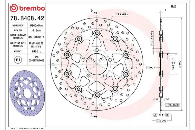 BREMBO SERIE ORO(ブレンボ セリエオロ) | セリエオロ ブレーキディスク セミフローティング | 78B40842