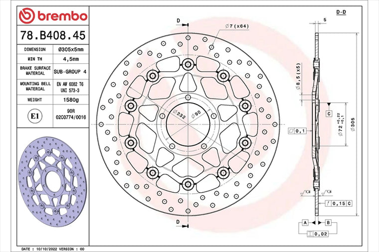 BREMBO SERIE ORO(ブレンボ セリエオロ) | セリエオロ ブレーキディスク セミフローティング | 78B40845