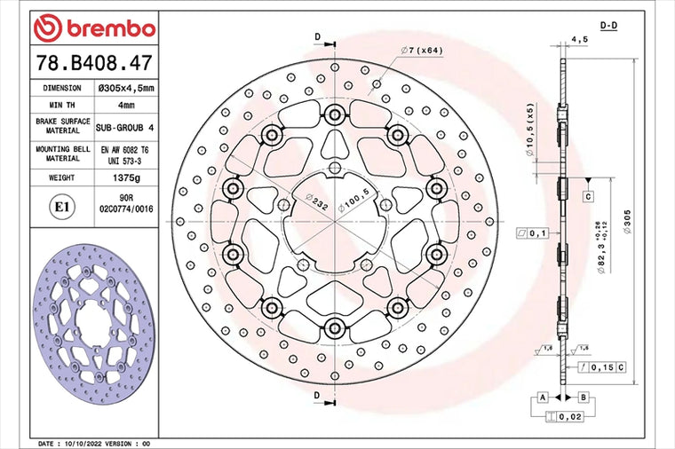 BREMBO SERIE ORO(ブレンボ セリエオロ) | セリエオロ ブレーキディスク セミフローティング | 78B40847