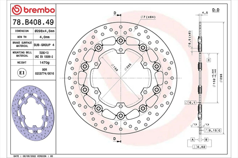 BREMBO SERIE ORO(ブレンボ セリエオロ) | セリエオロ ブレーキディスク セミフローティング | 78B40849