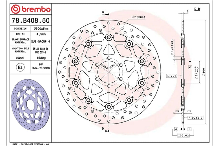 BREMBO SERIE ORO(ブレンボ セリエオロ) | セリエオロ ブレーキディスク セミフローティング | 78B40850