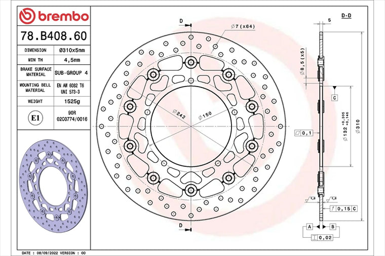 BREMBO SERIE ORO(ブレンボ セリエオロ) | セリエオロ ブレーキディスク セミフローティング | 78B40860