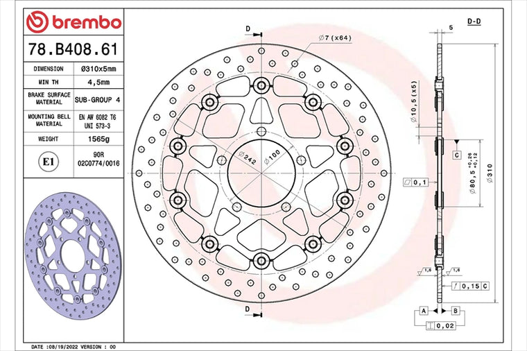 BREMBO SERIE ORO(ブレンボ セリエオロ) | セリエオロ ブレーキディスク セミフローティング | 78B40861