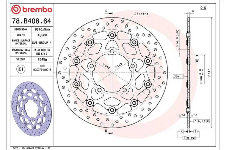 BREMBO SERIE ORO(ブレンボ セリエオロ) | セリエオロ ブレーキディスク セミフローティング | 78B40864