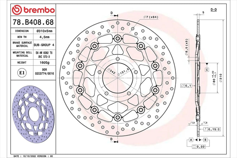 BREMBO SERIE ORO(ブレンボ セリエオロ) | セリエオロ ブレーキディスク セミフローティング | 78B40868