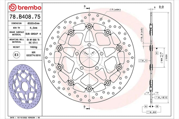 BREMBO SERIE ORO(ブレンボ セリエオロ) | セリエオロ ブレーキディスク セミフローティング | 78B40875