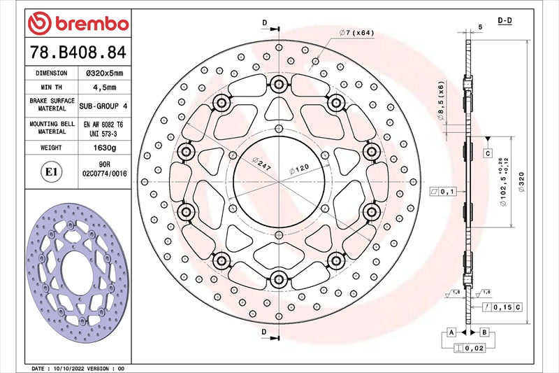Sa.o3104【プロフ必読ページ メロジョイ BREMBO SERIE ORO(ブレンボ セリエオロ) セリエオロ ブレーキディスク
