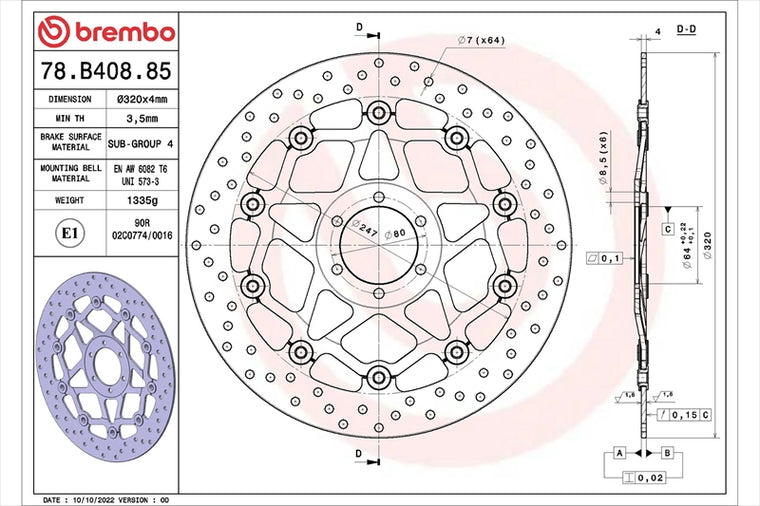 BREMBO SERIE ORO(ブレンボ セリエオロ) | セリエオロ ブレーキディスク セミフローティング | 78B40885