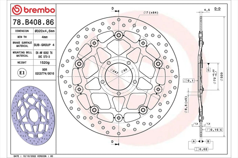 BREMBO SERIE ORO(ブレンボ セリエオロ) | セリエオロ ブレーキディスク セミフローティング | 78B40886
