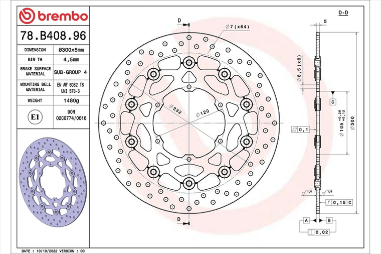 BREMBO SERIE ORO(ブレンボ セリエオロ) | セリエオロ ブレーキディスク セミフローティング | 78B40896