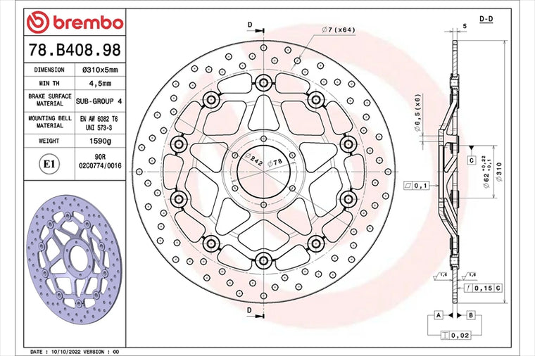 BREMBO SERIE ORO(ブレンボ セリエオロ) | セリエオロ ブレーキディスク セミフローティング | 78B40898