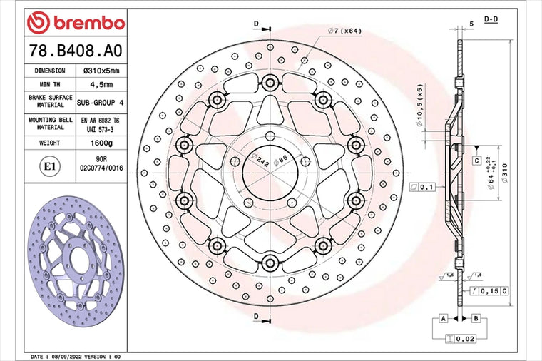 BREMBO SERIE ORO(ブレンボ セリエオロ) | セリエオロ ブレーキディスク セミフローティング | 78B408A0