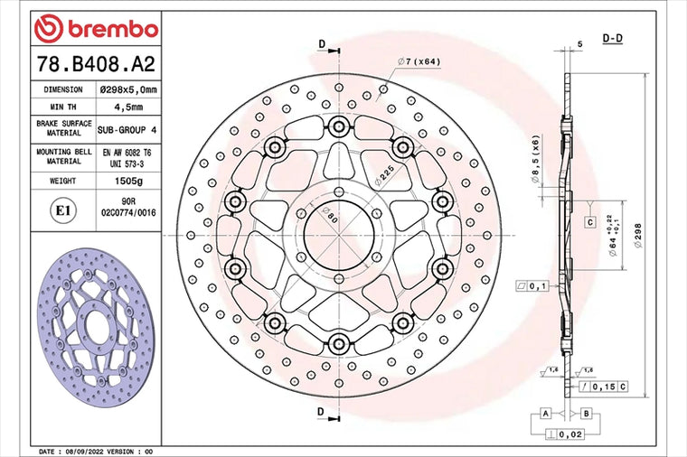 BREMBO SERIE ORO(ブレンボ セリエオロ) | セリエオロ ブレーキディスク セミフローティング | 78B408A2