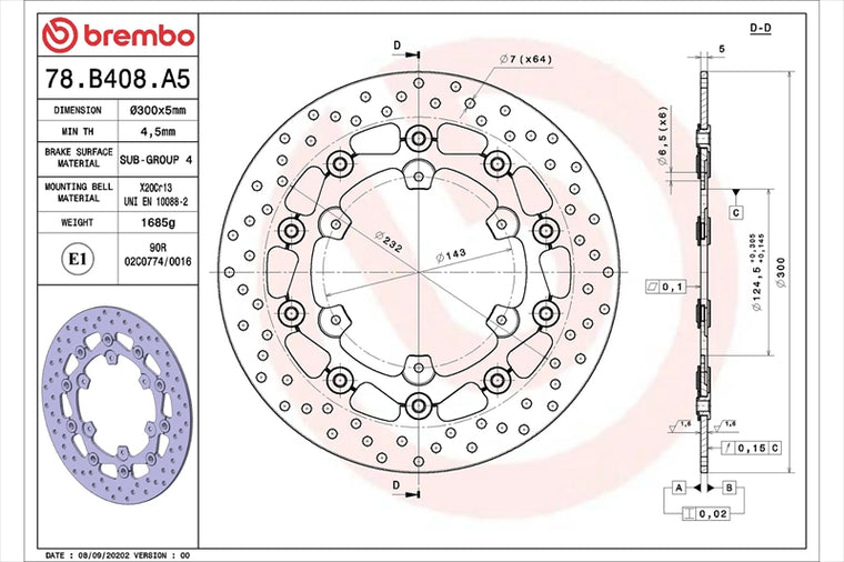 BREMBO SERIE ORO(ブレンボ セリエオロ) | セリエオロ ブレーキディスク セミフローティング | 78B408A5