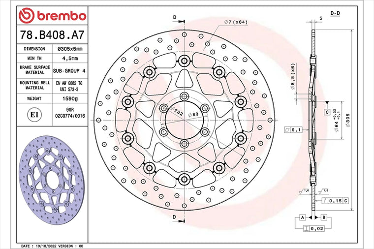BREMBO SERIE ORO(ブレンボ セリエオロ) | セリエオロ ブレーキディスク セミフローティング | 78B408A7
