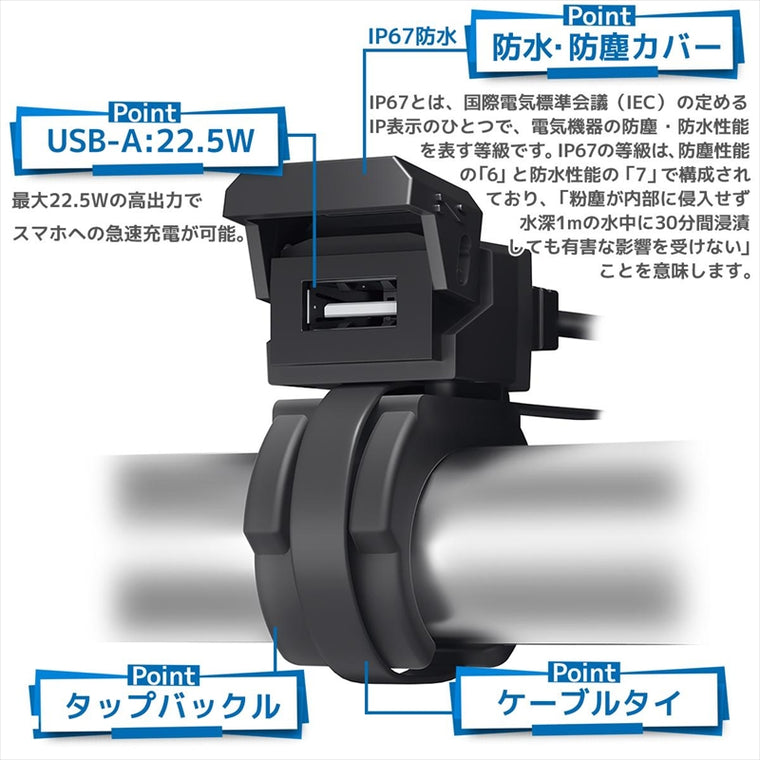 プロト｜バイク用　USB電源 TYPE-A タイプA QC3.0対応｜PTU001