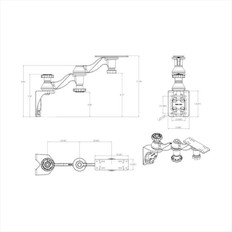 RAM MOUNTS(ラムマウント) | 魚探マウント M セット バーチカルベース スイング式 ダブルアーム プレートサイズ158.7x50.8mm | RAM-109V-1U | RAM-109V-1U