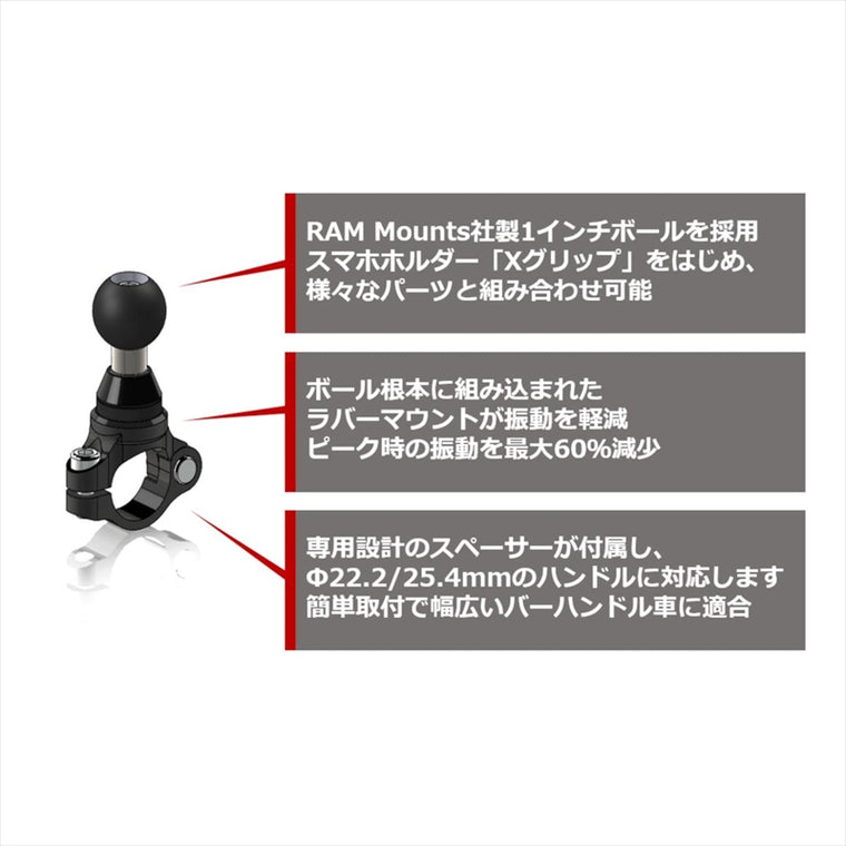 RAM MOUNTS(ラムマウント)Xグリップ M ＆PLOT防振クランプセット 標準アーム 1インチボールRAM-PL10