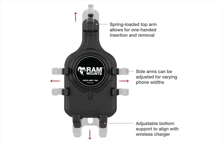 RAM MOUNTS(ラムマウント) | クイックグリッププロ クレイドルホルダー M 防振ダンパーボール付 1インチボール Vibe-Safe | RAM-HOL-PD5BVU