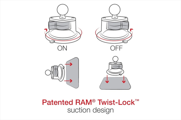 RAM MOUNTS(ラムマウント) | クイックグリッププロ クレイドルホルダー M ＆ツイストサクションベースセット 標準アーム 吸盤径83.8mm 1インチボール | RAM-B-166-PD5U