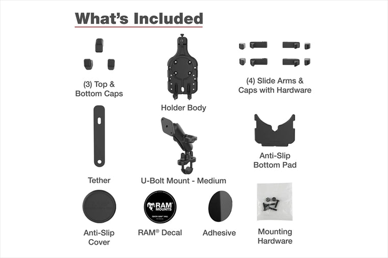 RAM MOUNTS(ラムマウント) | クイックグリッププロ クレイドルホルダー M ＆U字クランプベースセット 標準アーム φ12.7-31.75mm対応 1インチボール | RAM-B-149Z-PD5U
