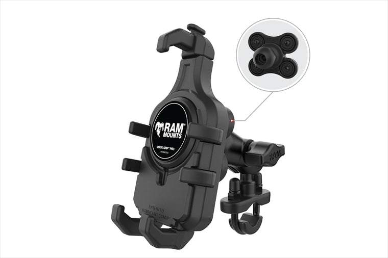 RAM MOUNTS(ラムマウント) | クイックグリッププロ クレイドルホルダー M ＆U字クランプベースセット ショートアーム φ12.7-31.75mm対応 防振ダンパー 1インチボール Vibe-Safe | RAM-B-149Z-A-PD5VU