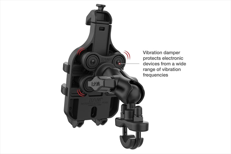 RAM MOUNTS(ラムマウント) | クイックグリッププロ クレイドルホルダー M ＆U字クランプベースセット ショートアーム φ12.7-31.75mm対応 防振ダンパー 1インチボール Vibe-Safe | RAM-B-149Z-A-PD5VU