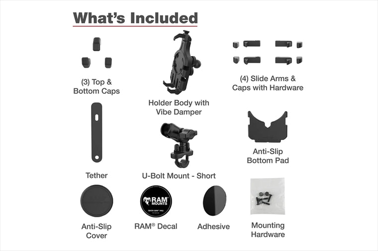 RAM MOUNTS(ラムマウント) | クイックグリッププロ クレイドルホルダー M ＆U字クランプベースセット ショートアーム φ12.7-31.75mm対応 防振ダンパー 1インチボール Vibe-Safe | RAM-B-149Z-A-PD5VU