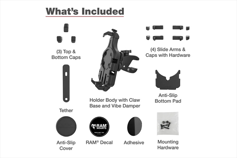 RAM MOUNTS(ラムマウント) | クイックグリッププロ クレイドルホルダー M ＆タフクロー S セット φ15.9-28.9mm対応 一体式 防振ダンパー Vibe-Safe | RAM-HOL-PD5V-400-1U
