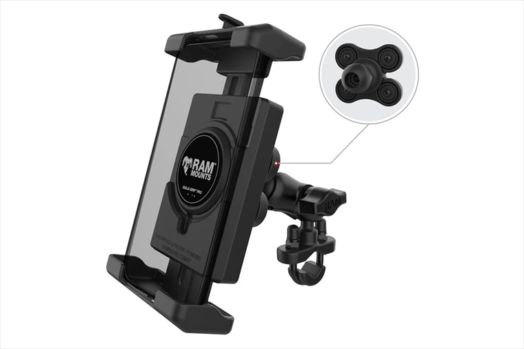 RAM MOUNTS(ラムマウント) | クイックグリッププロ クレイドルホルダー L ＆U字クランプベースセット ショートアーム φ12.7-31.75mm対応 防振ダンパー 1インチボール Vibe-Safe | RAM-B-149Z-A-PD7VU