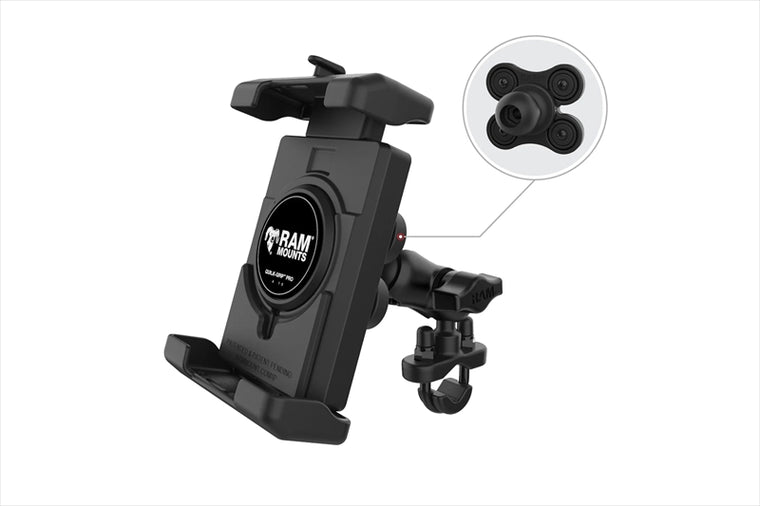 RAM MOUNTS(ラムマウント) | クイックグリッププロ クレイドルホルダー L ＆U字クランプベースセット ショートアーム φ12.7-31.75mm対応 防振ダンパー 1インチボール Vibe-Safe | RAM-B-149Z-A-PD7VU