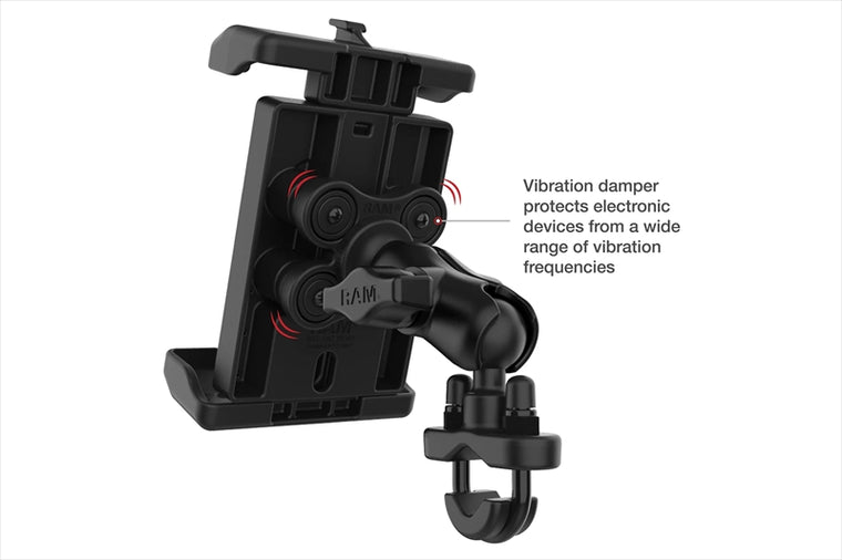 RAM MOUNTS(ラムマウント) | クイックグリッププロ クレイドルホルダー L ＆U字クランプベースセット ショートアーム φ12.7-31.75mm対応 防振ダンパー 1インチボール Vibe-Safe | RAM-B-149Z-A-PD7VU