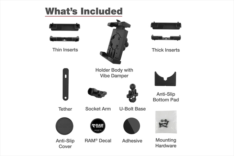 RAM MOUNTS(ラムマウント) | クイックグリッププロ クレイドルホルダー L ＆U字クランプベースセット ショートアーム φ12.7-31.75mm対応 防振ダンパー 1インチボール Vibe-Safe | RAM-B-149Z-A-PD7VU