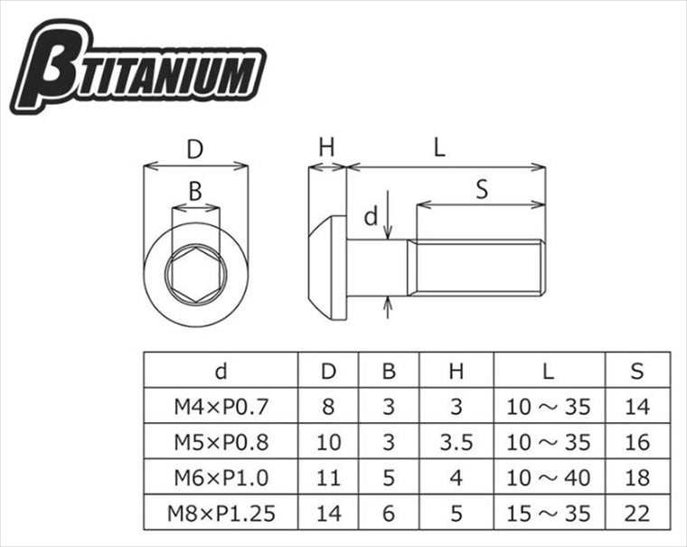 βTITANIUM(ベータチタニウム)｜ナベボルト 標準 M4×30 ｜BT-TIPC-04030