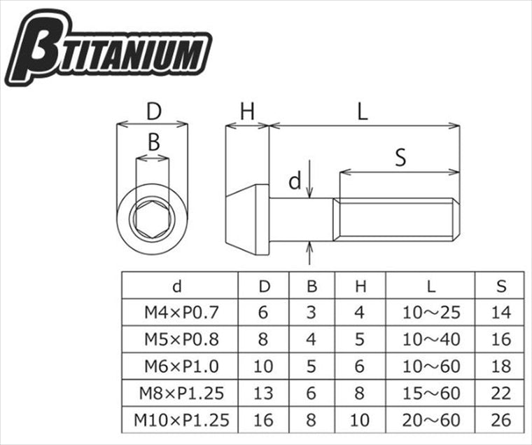 βTITANIUM(ベータチタニウム)｜テーパーキャップボルト M8×35 ｜BT-TITC-08035