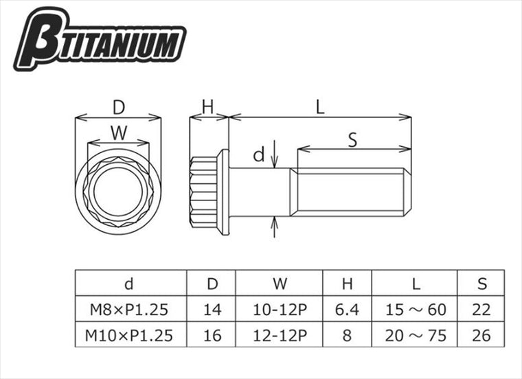 βTITANIUM(ベータチタニウム)｜12Pフランジボルト M8×55 ｜BT-TI12P-08055-RP
