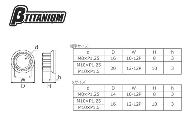 βTITANIUM(ベータチタニウム)｜12Pフランジナット ｜BT-TIFN-12P-08-IB