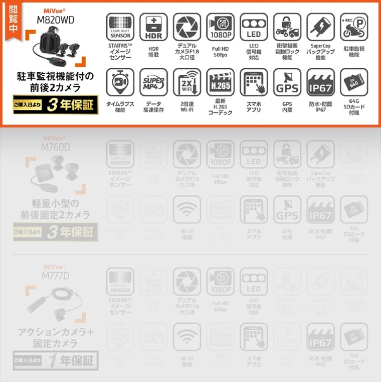 【デイトナ】DAYTONA MIO MIVUE M820WD 40860